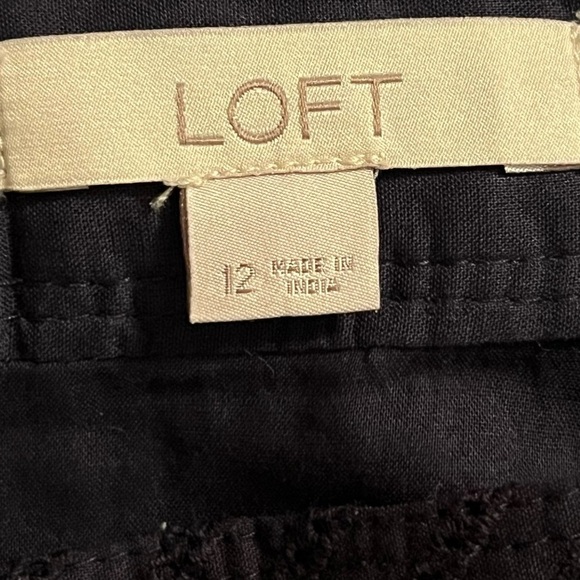 LOFT Navy Blue Eyelet Button Front Ruffle Hem Skirt - Size 12 - Picture 5 of 6